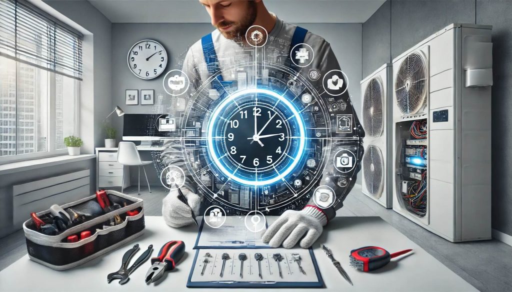 Electricista profesional trabajando en un panel eléctrico moderno, representando la puntualidad, limpieza y profesionalismo de Lumitek.